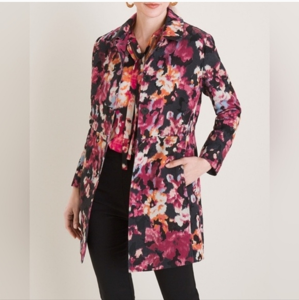 Chico's Modern Topper Jacket Blazer Printed Ikat Fully Lined Size 1 (8/10)